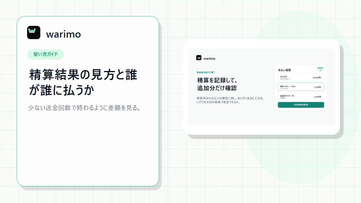 warimoの精算結果の見方。「誰が誰にいくら払うか」を確認するのアイキャッチ画像